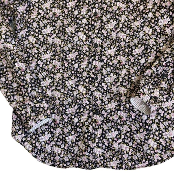 Chaps No Iron Button Down Shirt Black/Pink Ditsy Floral Contrasting Cuffs M - Picture 4 of 15